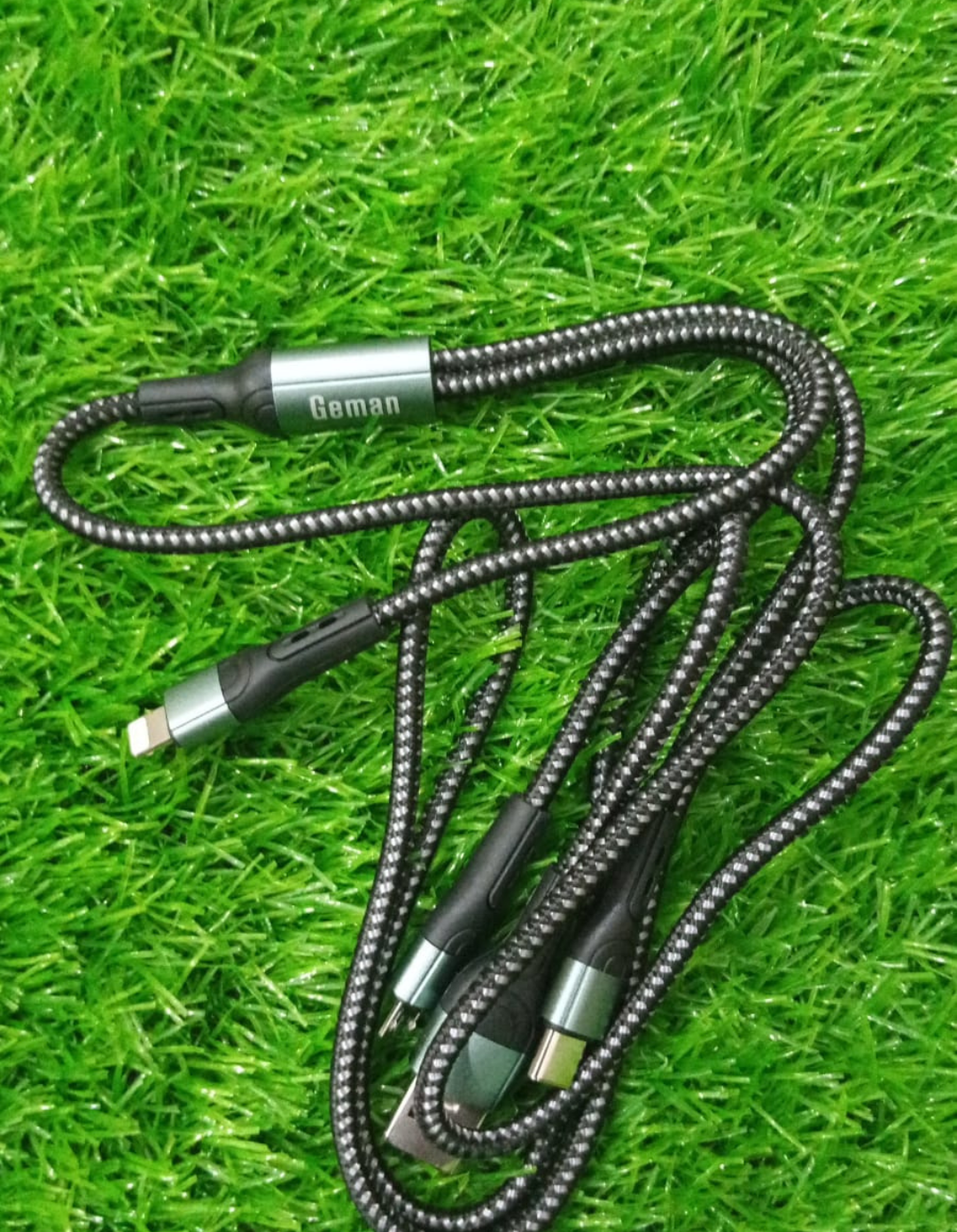 Geman GC-33 3-in-1 Fast Charging Cable ā 6A Output, 1200mm Nylon Braided, Durable Metal Shell, Universal Compatibility