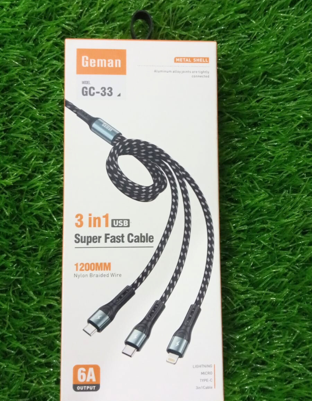 Geman GC-33 3-in-1 Fast Charging Cable ā 6A Output, 1200mm Nylon Braided, Durable Metal Shell, Universal Compatibility
