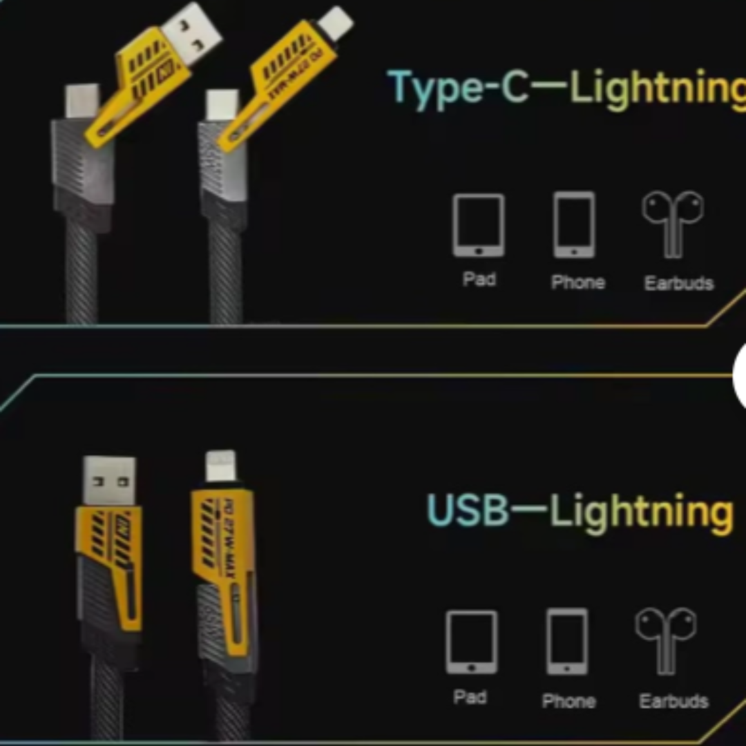 4-in-1 Multi Charging Cable | Type-C, Lightning & Micro USB | Fast Charging & Data Transfer | Durable Braided Wire