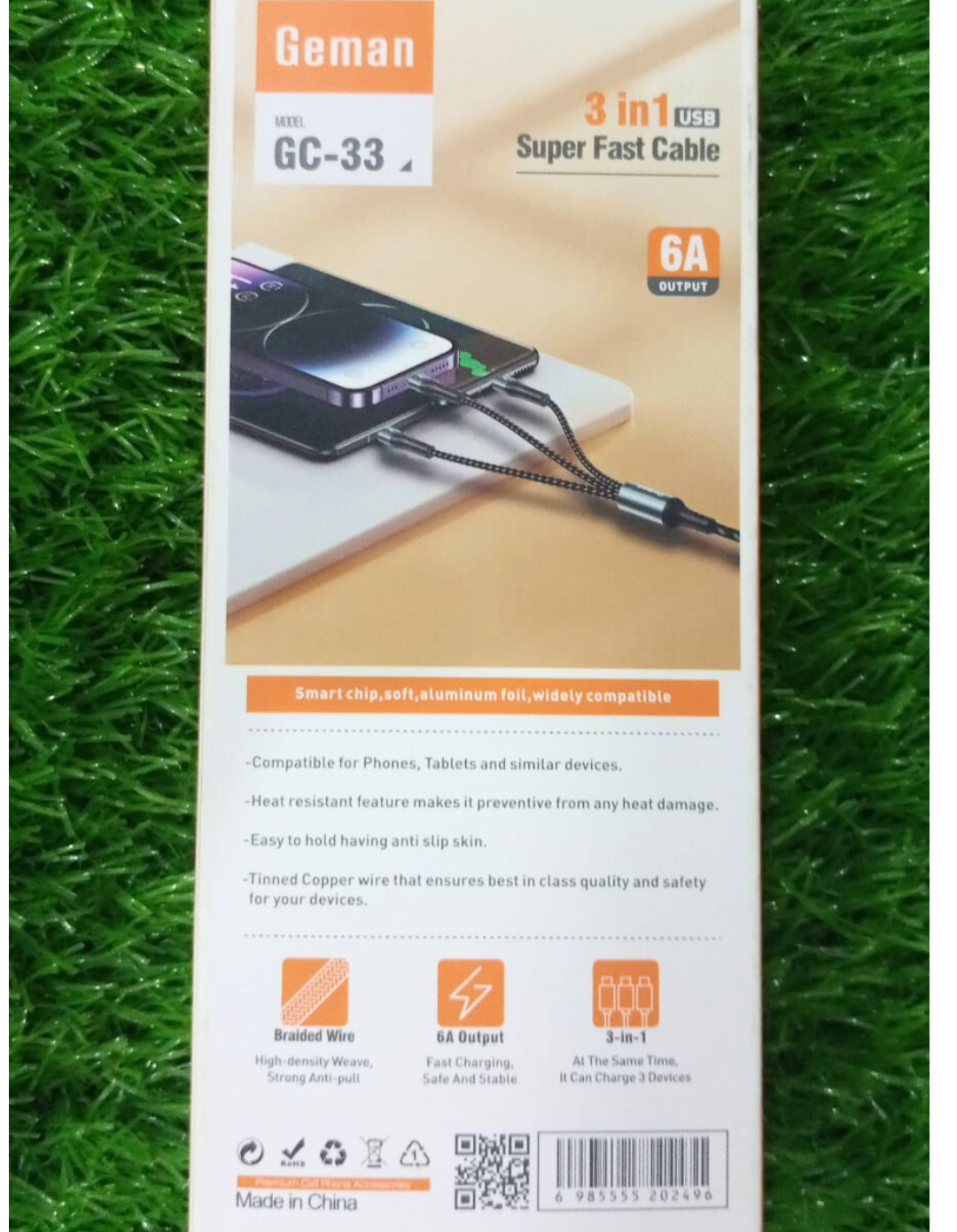 Geman GC-33 3-in-1 Fast Charging Cable ā 6A Output, 1200mm Nylon Braided, Durable Metal Shell, Universal Compatibility