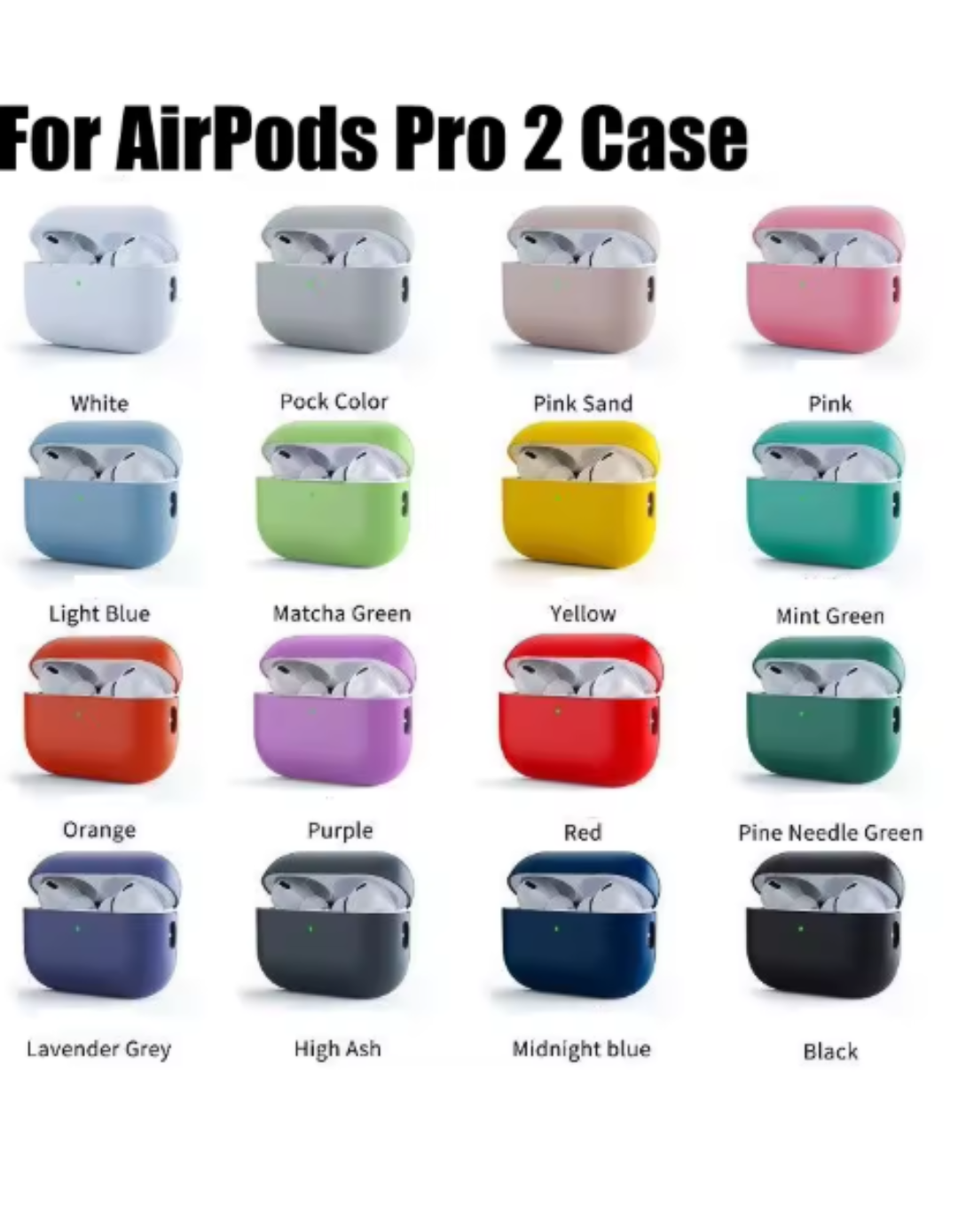 Silicone Case for Apple AirPods Pro 2 β Shockproof Protective Cover Sleeve for Wireless Earphones (Only Case)(Multiple Colors Available)