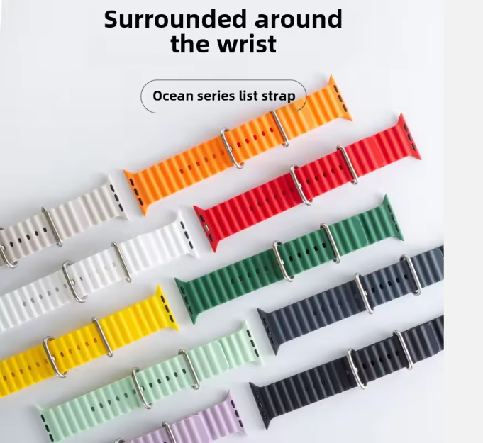 Ocean Silicone Double Buckle Strap for Apple Watch Ultra 2/Series 10/9/8/7/6/SE | Breathable & Durable Smartwatch Band