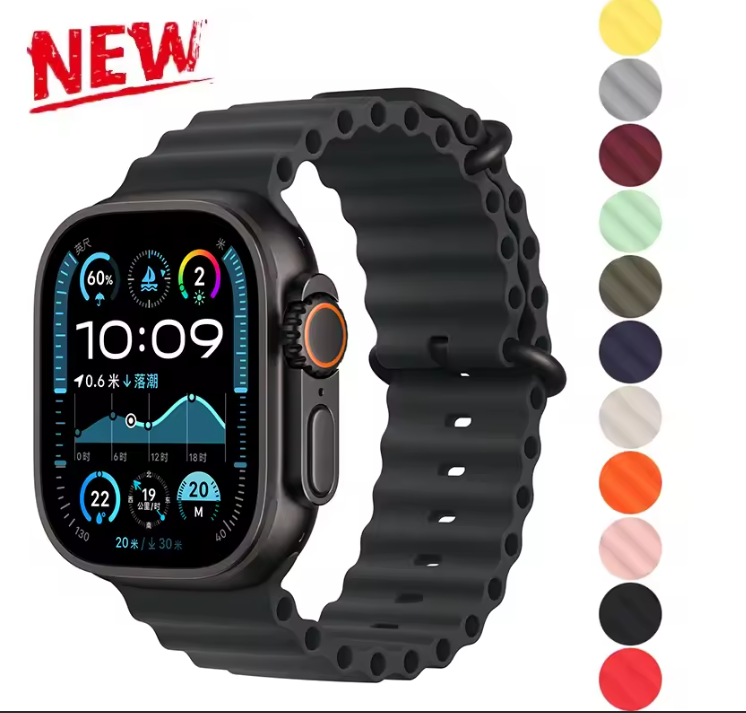 Ocean Silicone Double Buckle Strap for Apple Watch Ultra 2/Series 10/9/8/7/6/SE | Breathable & Durable Smartwatch Band