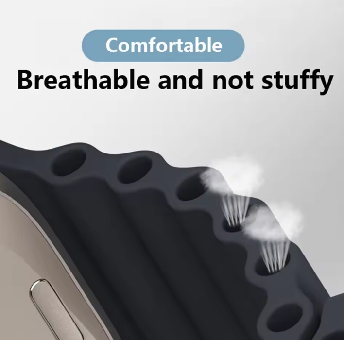 Ocean Silicone Double Buckle Strap for Apple Watch Ultra 2/Series 10/9/8/7/6/SE | Breathable & Durable Smartwatch Band