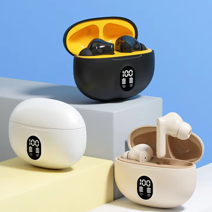 🔥 Stereo Wireless Earbuds with LED Display – ENC Noise Cancellation, HiFi Stereo, Bluetooth 5.3 – Available in Black & White 🎧