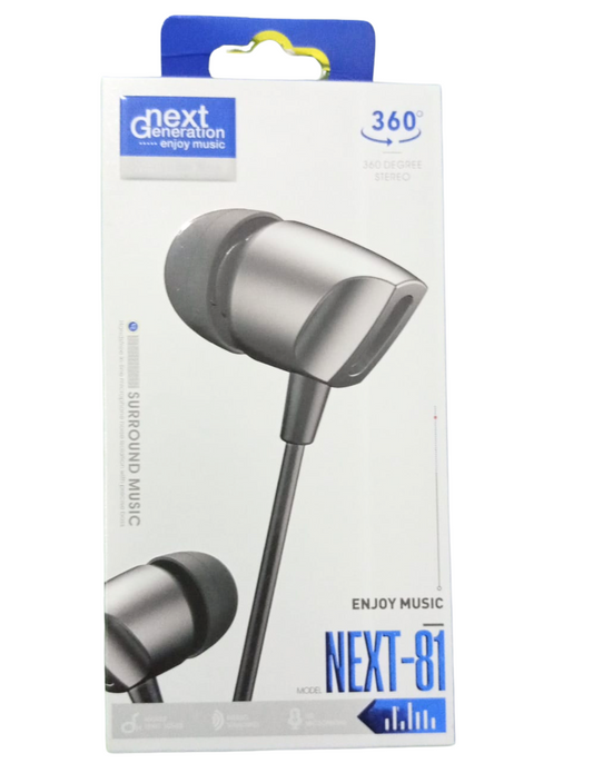 Next Generation NEXT-81 Wired Stereo Earphones – Deep Bass, Hi-Fi Sound, Built-in Mic, Comfortable Fit (3.5mm Jack)