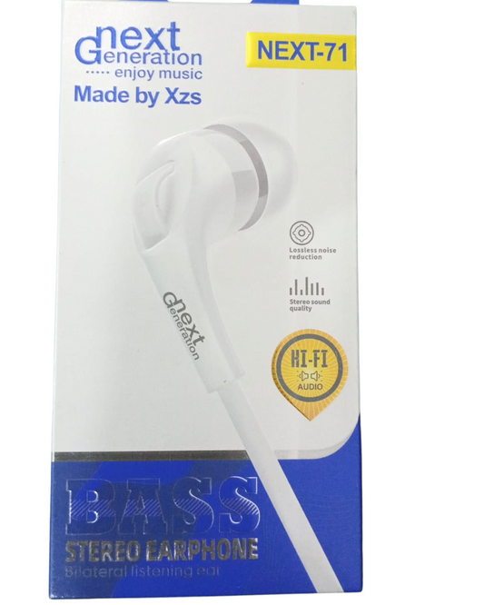 Next Generation NEXT-71 Wired Stereo Earphones – Deep Bass, Hi-Fi Sound, Built-in Mic, Comfortable Fit (3.5mm Jack, White)