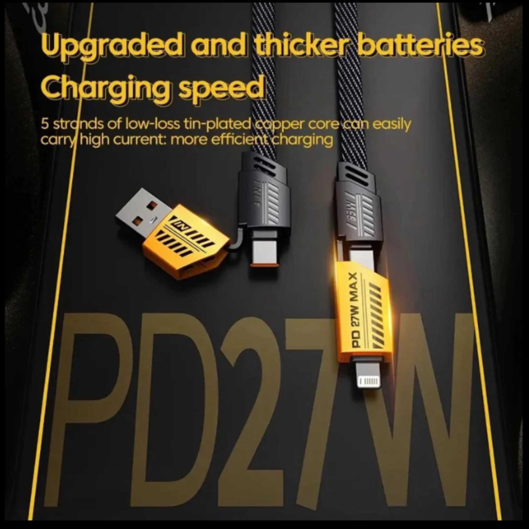 4-in-1 Multi Charging Cable | Type-C, Lightning & Micro USB | Fast Charging & Data Transfer | Durable Braided Wire