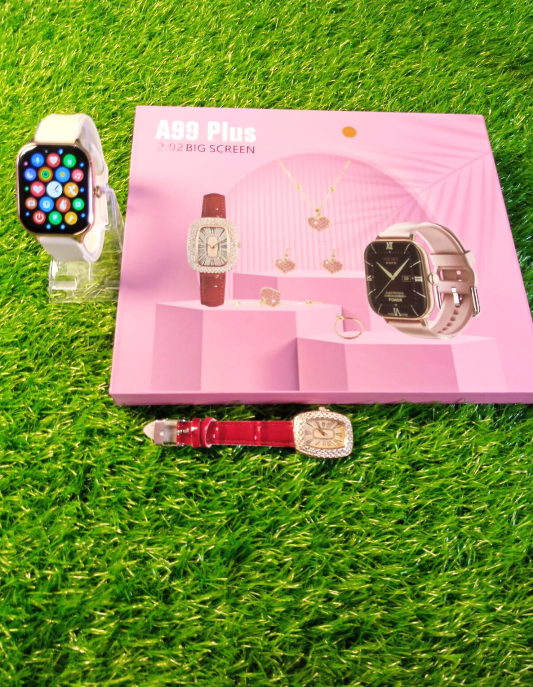 A99 Plus Ladies Smart Watch Gift Set | Bluetooth Calling, Health Monitoring & Sport Modes | Android & iOS Compatible