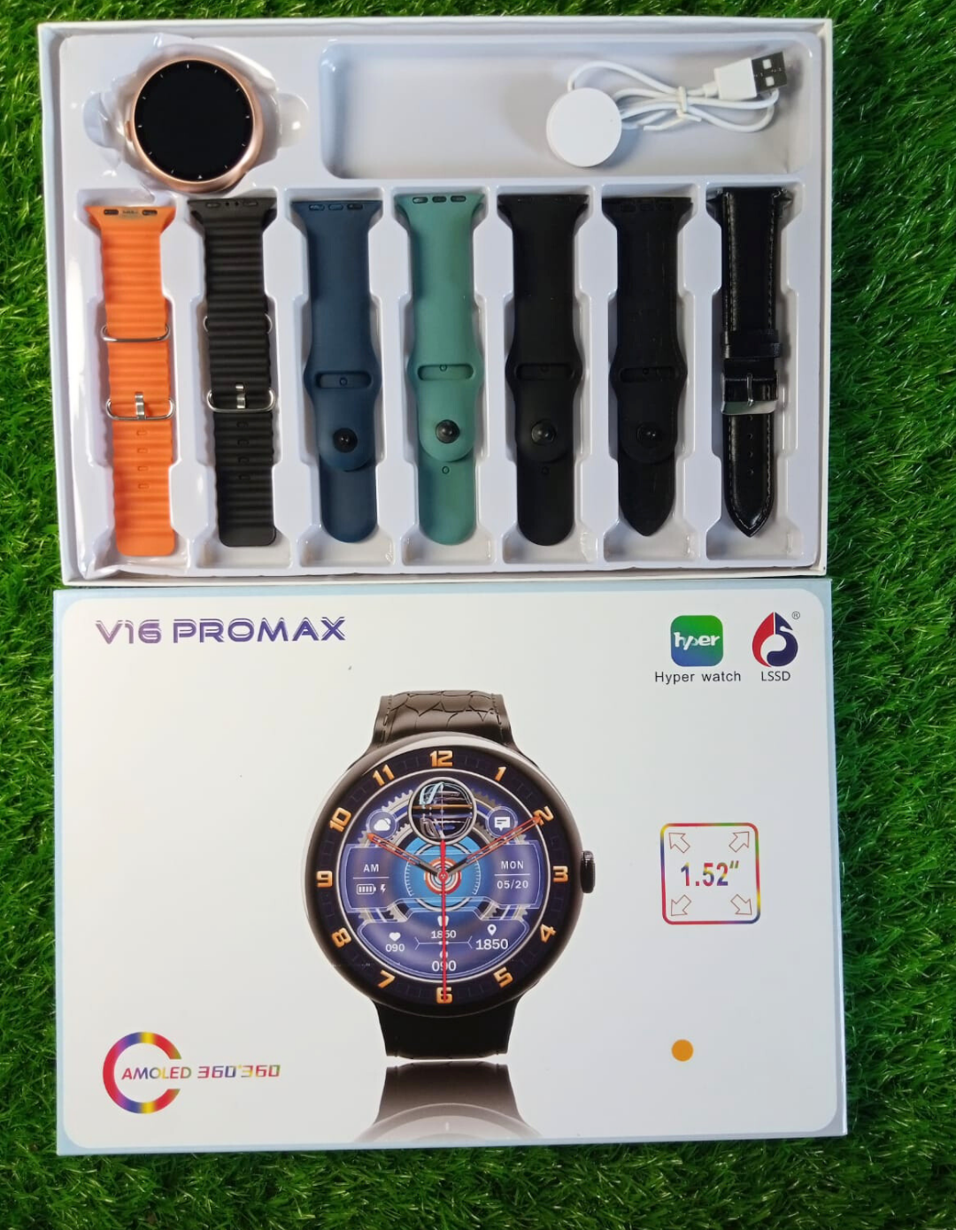 2025 V16 Pro Max Smart Watch | 7-in-1 Round Dial, Wireless Charging, BT Calling, Fitness Tracker (Golden Edition)