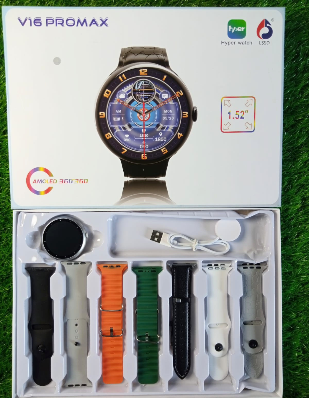 2025 V16 Pro Max Smart Watch | 7-in-1 Round Dial, Wireless Charging, BT Calling, Fitness Tracker (Golden Edition)