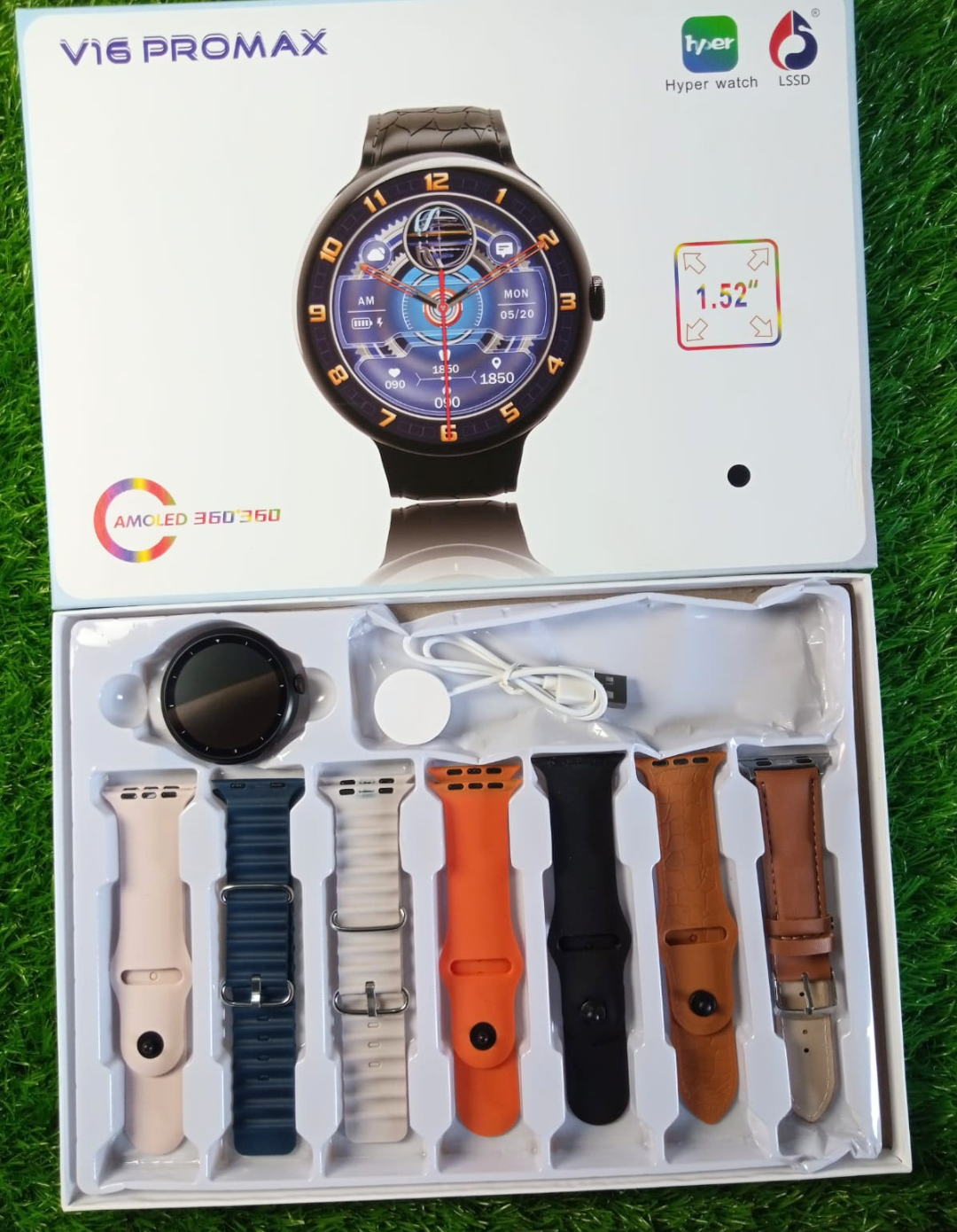 2025 V16 Pro Max Smart Watch | 7-in-1 Round Dial, Wireless Charging, BT Calling, Fitness Tracker (Golden Edition)