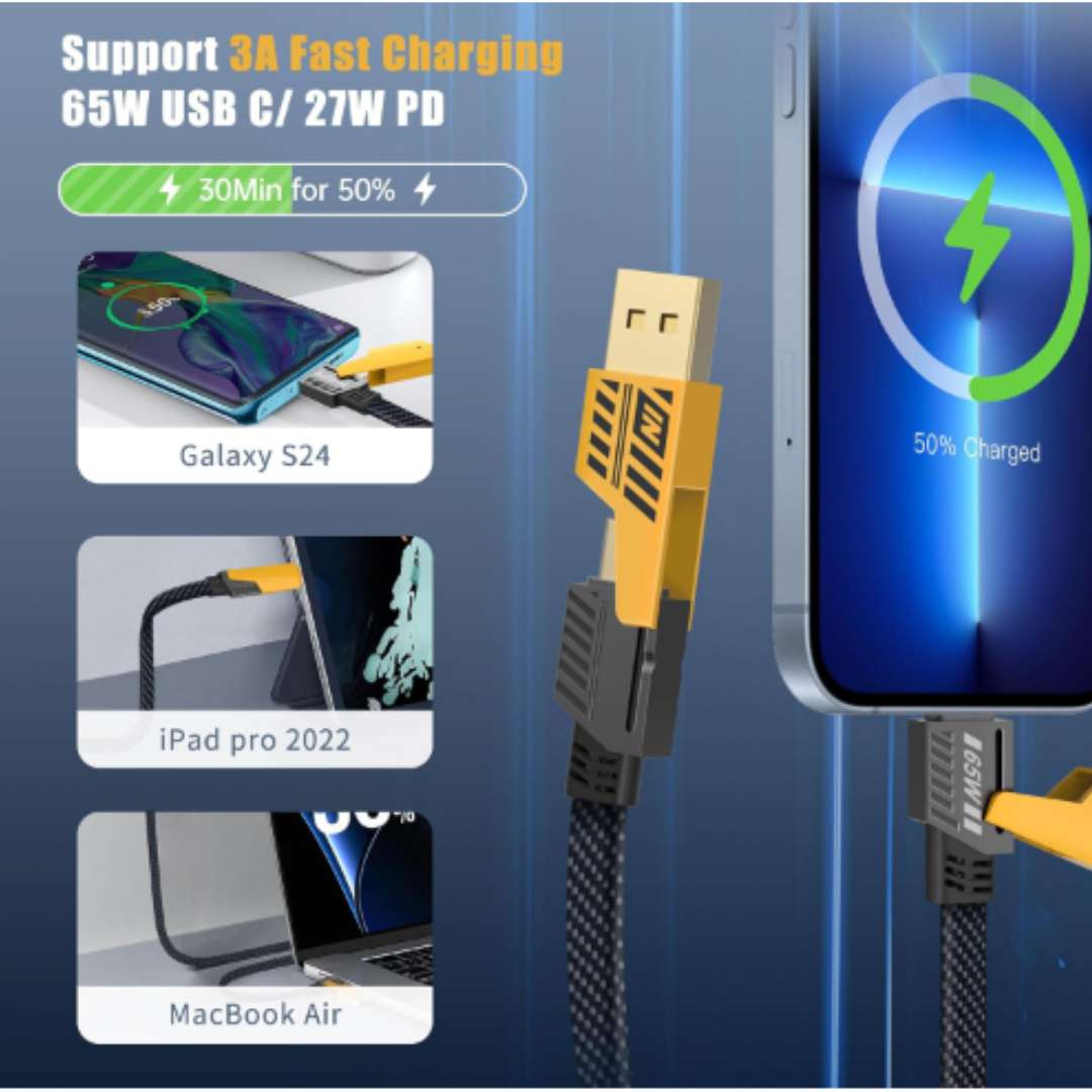 4-in-1 Multi Charging Cable | Type-C, Lightning & Micro USB | Fast Charging & Data Transfer | Durable Braided Wire
