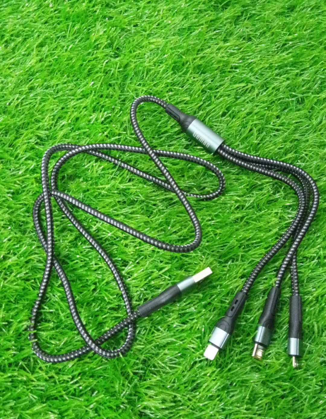Geman GC-33 3-in-1 Fast Charging Cable – 6A Output, 1200mm Nylon Braided, Durable Metal Shell, Universal Compatibility