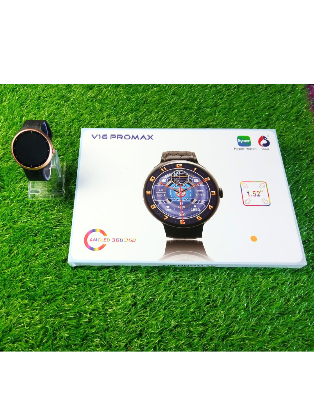 2025 V16 Pro Max Smart Watch | 7-in-1 Round Dial, Wireless Charging, BT Calling, Fitness Tracker (Golden Edition)