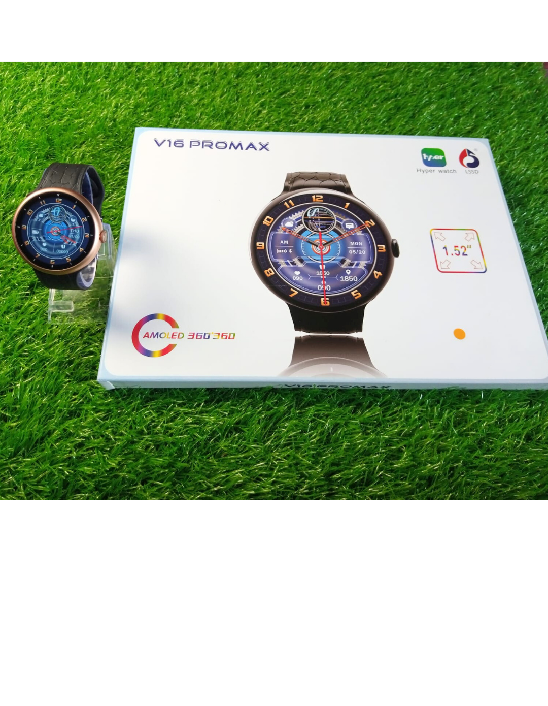 2025 V16 Pro Max Smart Watch | 7-in-1 Round Dial, Wireless Charging, BT Calling, Fitness Tracker (Golden Edition)