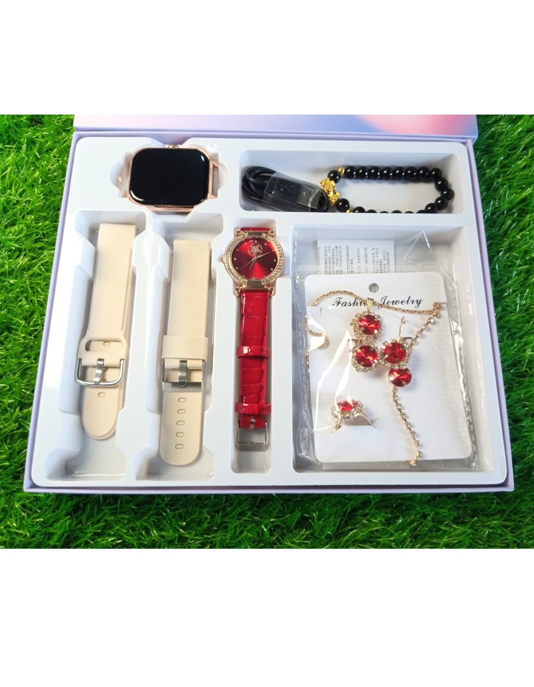 A98 Plus Smartwatch Gift Set | 2.02" Big Screen, Interchangeable Straps, Analog Watch & Jewelry Combo