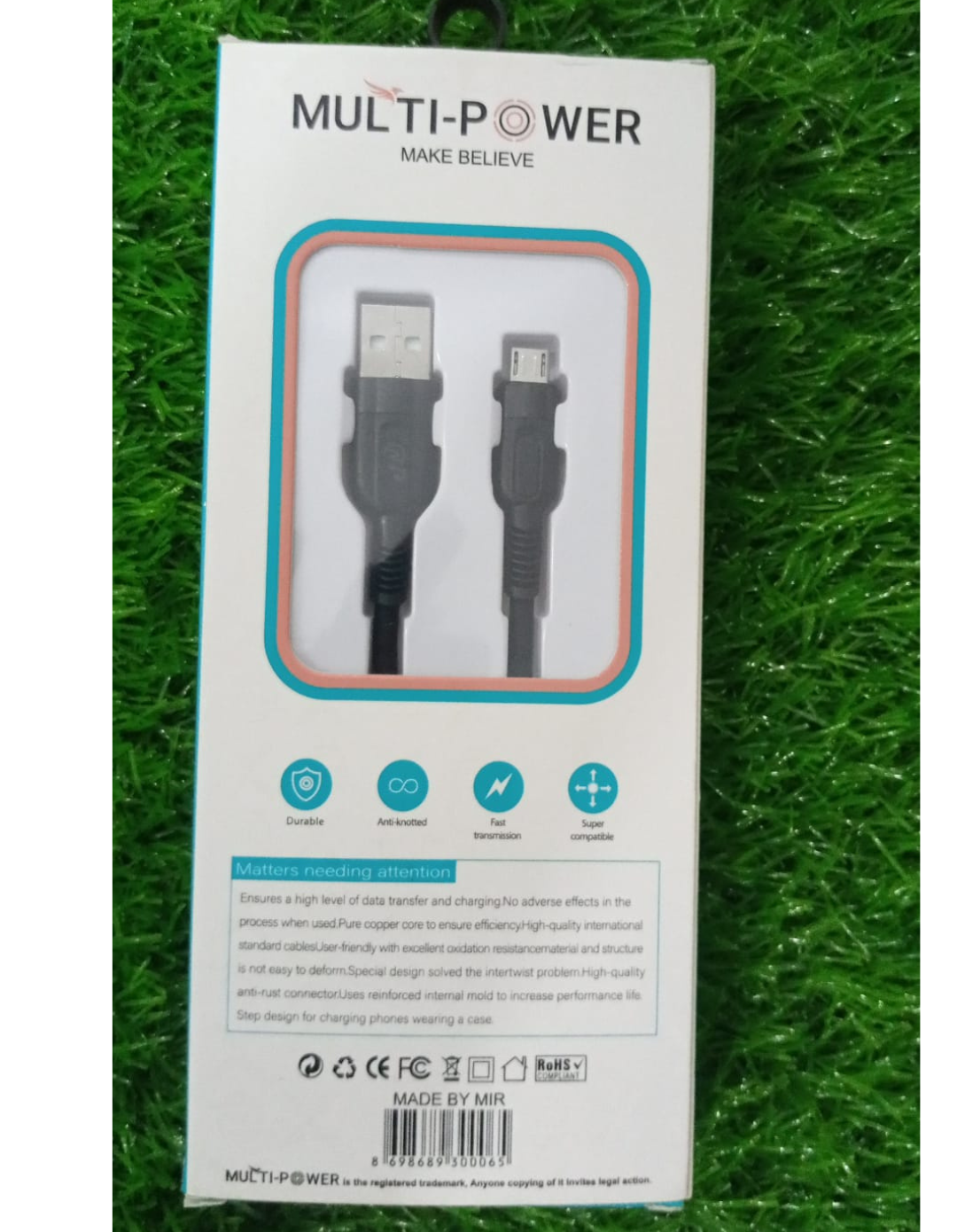 Multipower MP-C6 Micro Charging Cable – 3A Fast Charge with Smart Chip & Soft Silicon Wire