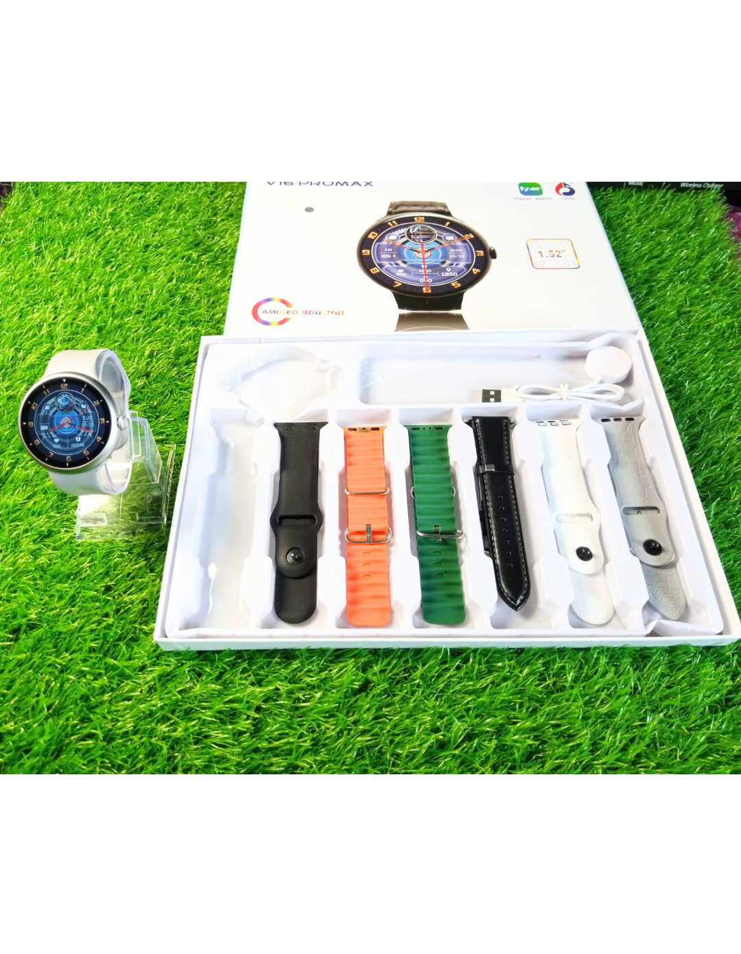 2025 V16 Pro Max Smart Watch | 7-in-1 Round Dial, Wireless Charging, BT Calling, Fitness Tracker (Golden Edition)