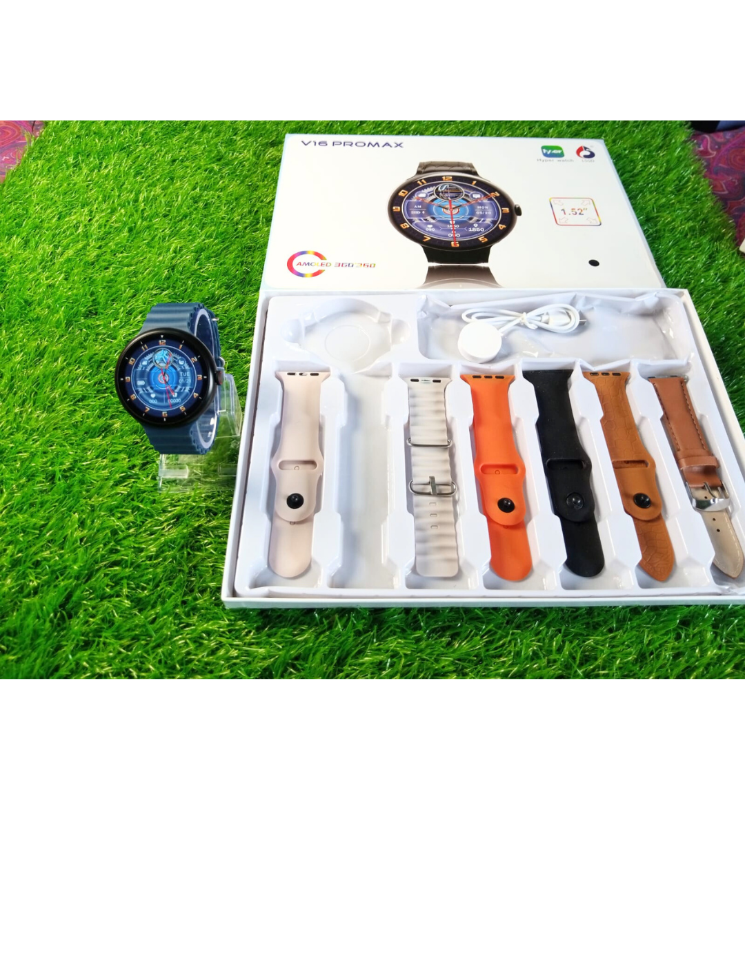 2025 V16 Pro Max Smart Watch | 7-in-1 Round Dial, Wireless Charging, BT Calling, Fitness Tracker (Golden Edition)