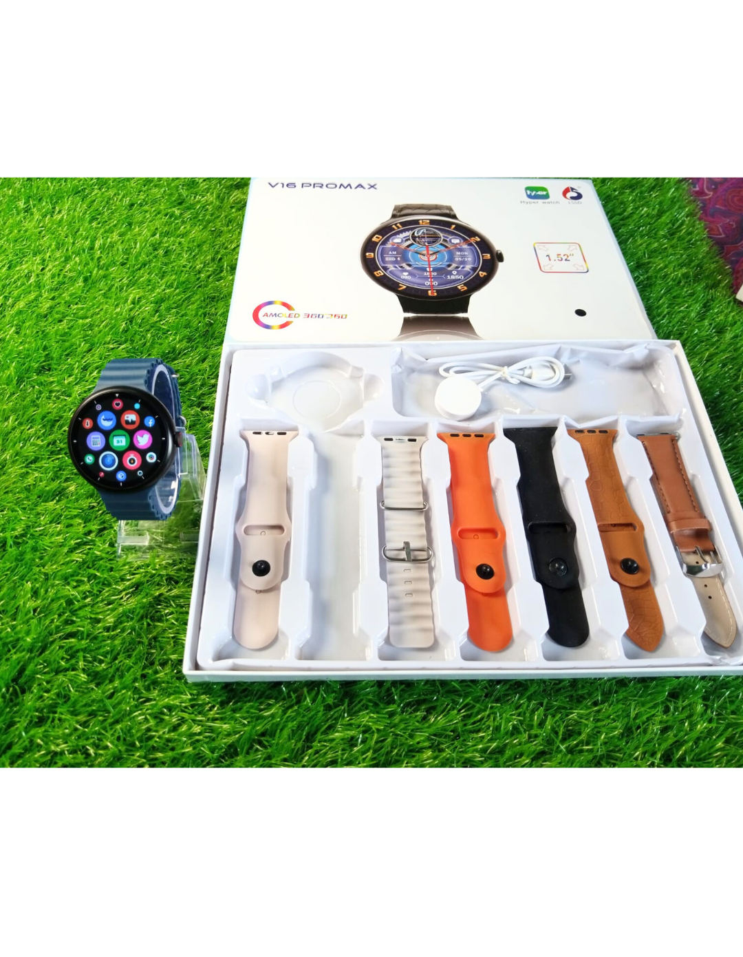 2025 V16 Pro Max Smart Watch | 7-in-1 Round Dial, Wireless Charging, BT Calling, Fitness Tracker (Golden Edition)