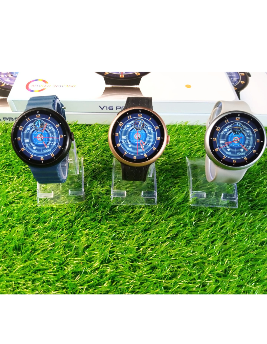 2025 V16 Pro Max Smart Watch | 7-in-1 Round Dial, Wireless Charging, BT Calling, Fitness Tracker (Golden Edition)