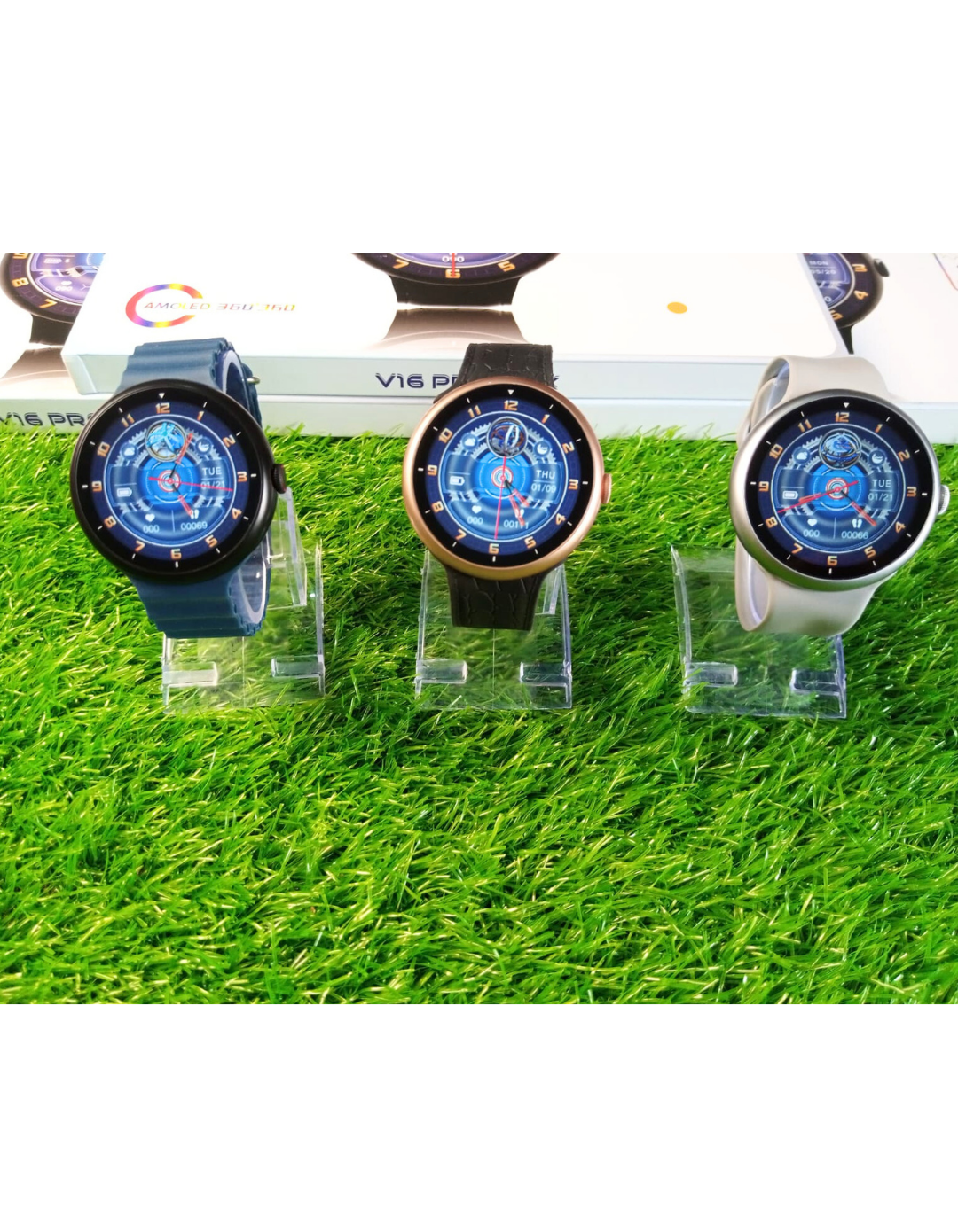 2025 V16 Pro Max Smart Watch | 7-in-1 Round Dial, Wireless Charging, BT Calling, Fitness Tracker (Golden Edition)