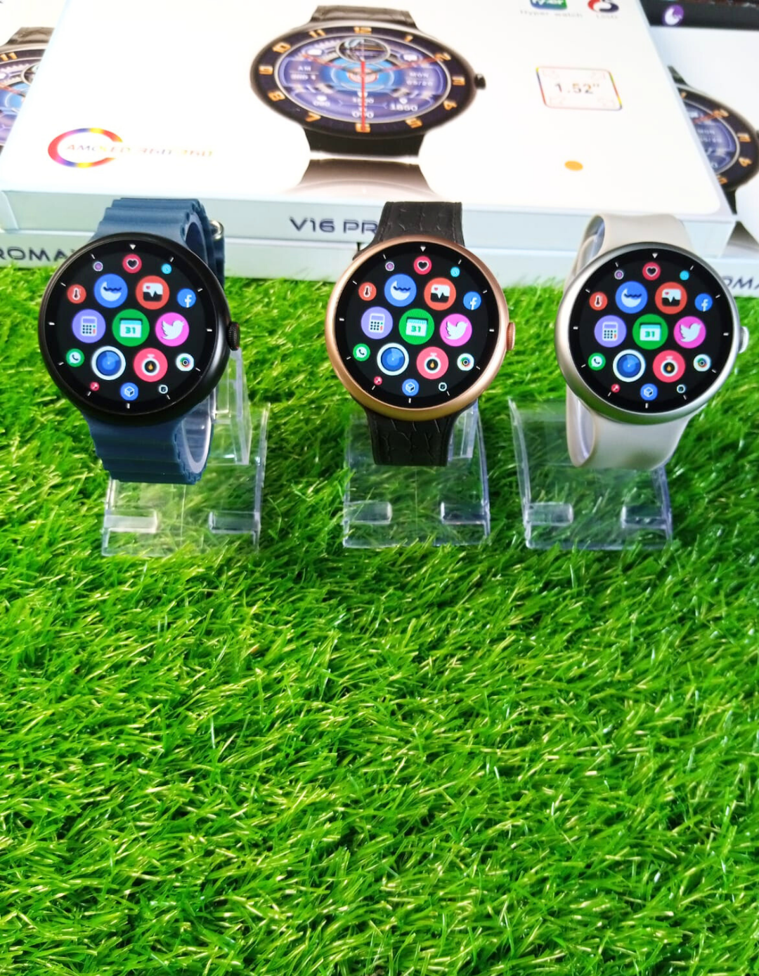 2025 V16 Pro Max Smart Watch | 7-in-1 Round Dial, Wireless Charging, BT Calling, Fitness Tracker (Golden Edition)