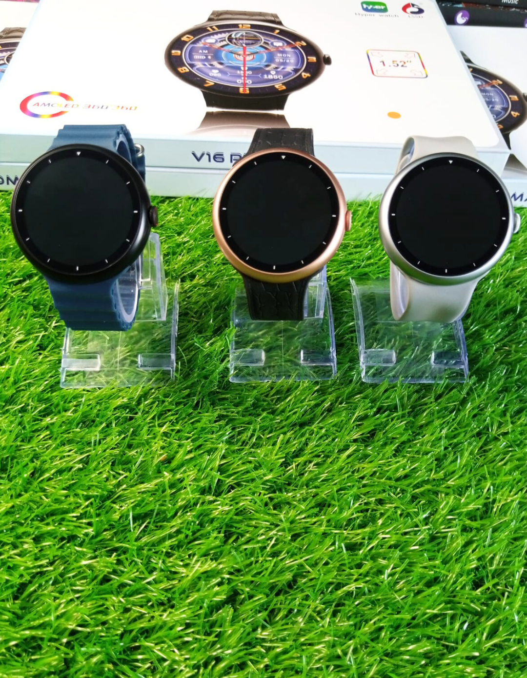 2025 V16 Pro Max Smart Watch | 7-in-1 Round Dial, Wireless Charging, BT Calling, Fitness Tracker (Golden Edition)