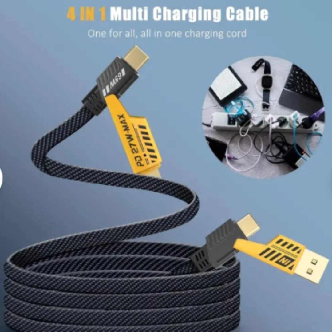 4-in-1 Multi Charging Cable | Type-C, Lightning & Micro USB | Fast Charging & Data Transfer | Durable Braided Wire
