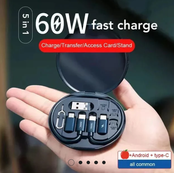 5-in-1 60W Fast Charging Data Cable Set – Multi-Functional Charging & Data Transfer Cable with 3-in-1 + 5-in-1 Adapters | Type-C, iPhone, Android Compatible