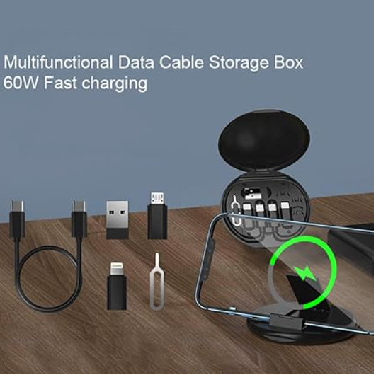 5-in-1 60W Fast Charging Data Cable Set – Multi-Functional Charging & Data Transfer Cable with 3-in-1 + 5-in-1 Adapters | Type-C, iPhone, Android Compatible