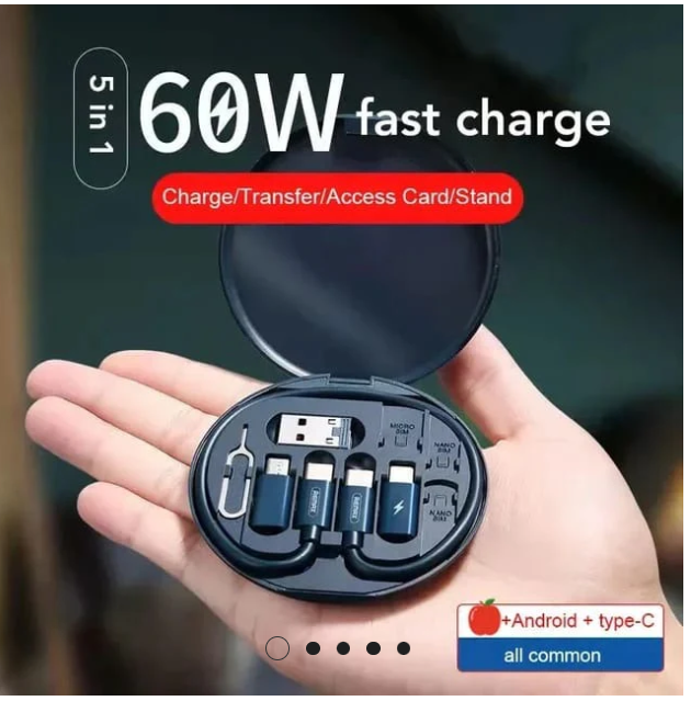5-in-1 60W Fast Charging Data Cable Set – Multi-Functional Charging & Data Transfer Cable with 3-in-1 + 5-in-1 Adapters | Type-C, iPhone, Android Compatible