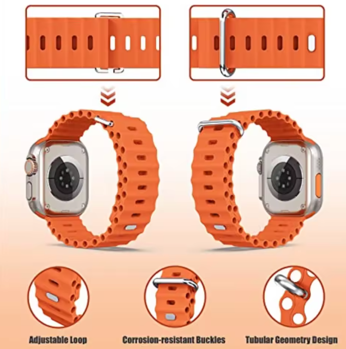Ocean Silicone Double Buckle Strap for Apple Watch Ultra 2/Series 10/9/8/7/6/SE | Breathable & Durable Smartwatch Band