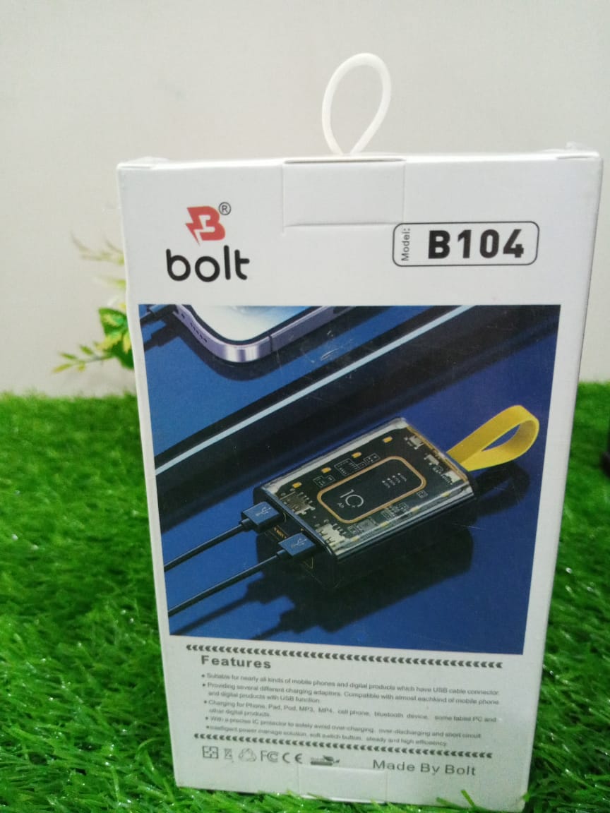 Bolt  B104 10000mAh Power Bank 🔋 | Fast Charging with Power Delivery ⚡ | Dual Output (USB-C & USB) 🔗 | Digital Display 📟 | Compact & Lightweight Travel Charger ✈️