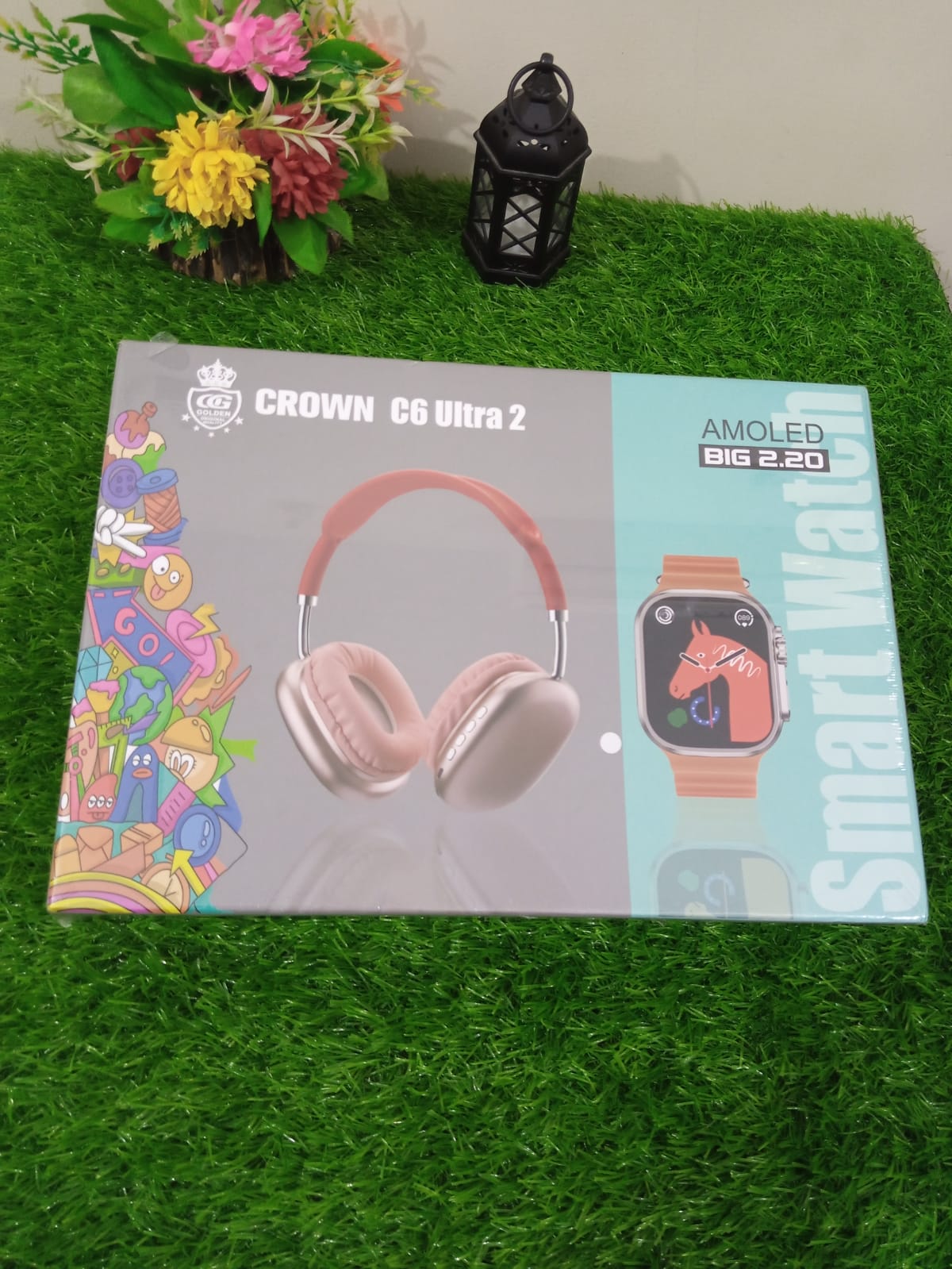 Crown C6 Ultra Smart Watch Gift Box ⌚🎧 | Full HD Display, Fitness & Notifications 🔔 | Bonus P9 Wireless Headphones 🎶 + 2 Extra Straps 🎁 | Stylish & Affordable Smartwatch Combo Set